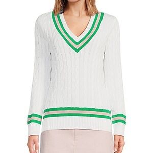 Lilly Pulitzer White Cable-Knit V-Neck Brockton Sweater